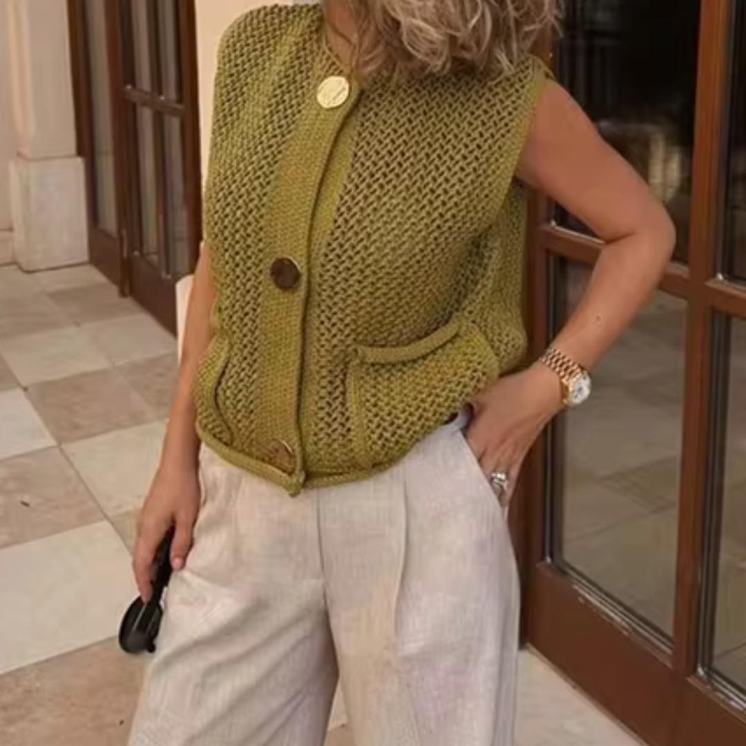 Sleeveless Cardigan with Large Pockets